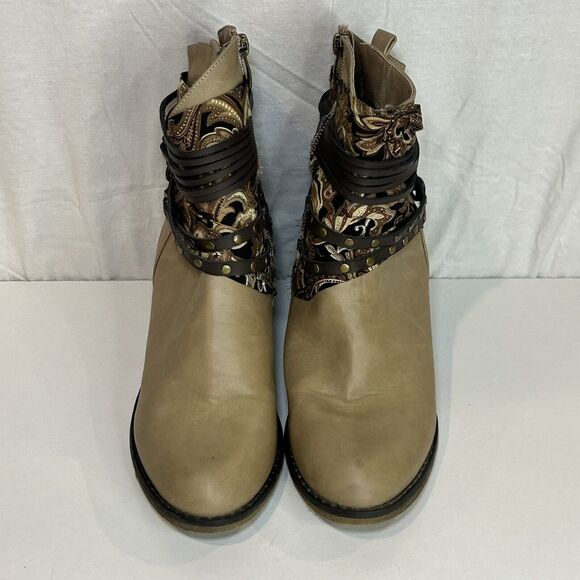 Nature Breeze Dallas Tan Paisley Ankle Booties Women’s Size 10 Plaid Lined - Picture 2 of 6